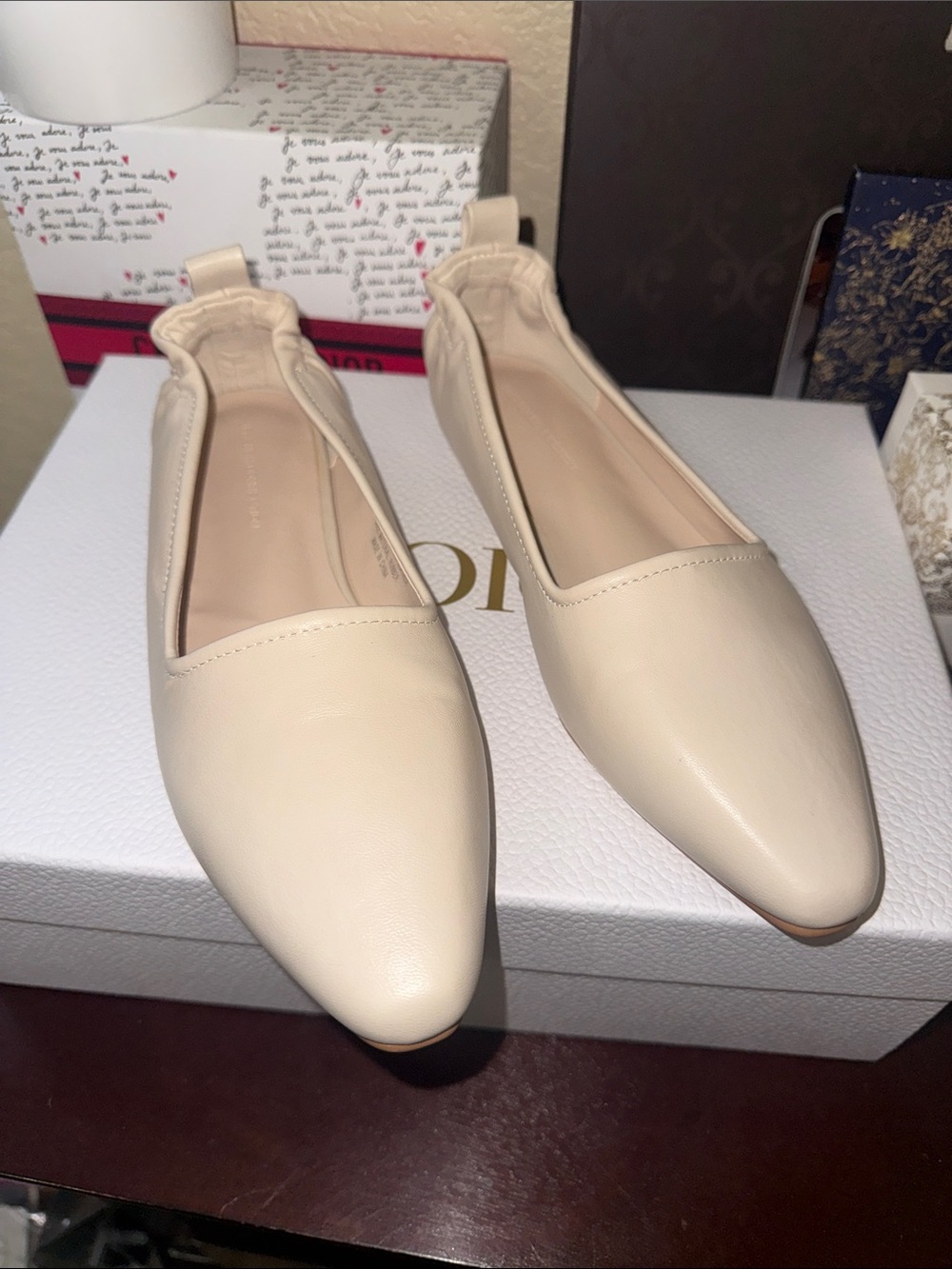 French Connection Emee Vegan Leather Flats Cream Ivory Size 6.5 | NWOT